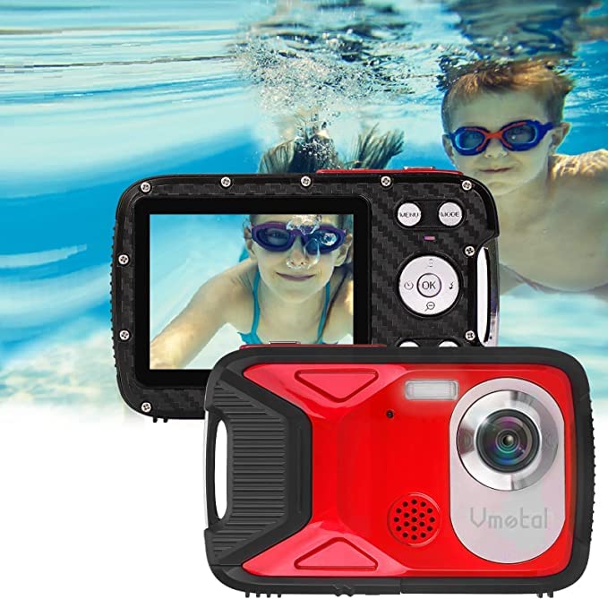 Waterproof Camera Underwater Camera for Snorkeling, Vmotal Full HD 1080P 21MP Kids Camera Rechargeable Digital Point and Shoot Cameras Vlogging Camera with 2.8 Inch Screen 8X Digital Zoom (Red)