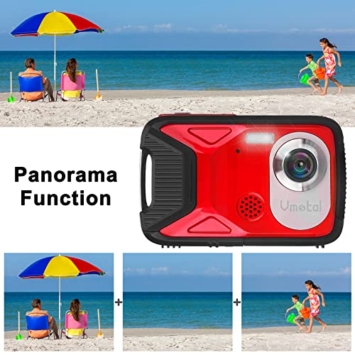 Waterproof Camera Underwater Camera for Snorkeling, Vmotal Full HD 1080P 21MP Kids Camera Rechargeable Digital Point and Shoot Cameras Vlogging Camera with 2.8 Inch Screen 8X Digital Zoom (Red)