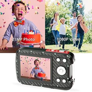 Waterproof Camera Underwater Camera for Snorkeling, Vmotal Full HD 1080P 21MP Kids Camera Rechargeable Digital Point and Shoot Cameras Vlogging Camera with 2.8 Inch Screen 8X Digital Zoom (Red)