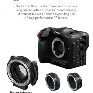 Canon EOS C70 Cinema Camera RF Mount - EF Lens Compatibility w/EF-EOS R 0.71x Adapter - 16+ Stops Dynamic Range - ND Filters - RAW Internal Recording - CMOS AF - Face Eye Detection, Subject Tracking