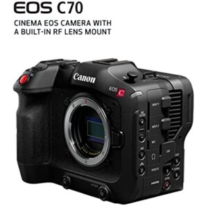 Canon EOS C70 Cinema Camera RF Mount - EF Lens Compatibility w/EF-EOS R 0.71x Adapter - 16+ Stops Dynamic Range - ND Filters - RAW Internal Recording - CMOS AF - Face Eye Detection, Subject Tracking