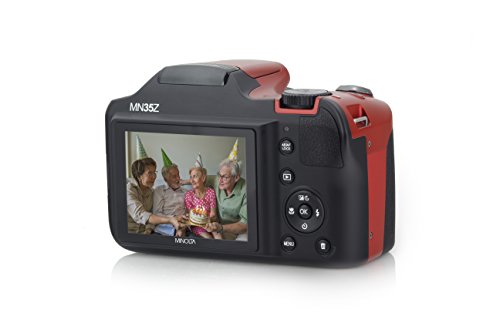 Minolta 20 Mega Pixels WiFiDigital Camera with 35x Optical Zoom & 1080p HD Video Optical with 3-Inch LCD, 4.8 x 3.4 x 3.2, Red (MN35Z-R)