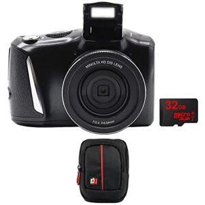 minolta mnd50-bk 48 mp 4k ultra hd 16x digital zoom digital camera (black) bundle with deco photo point and shoot field bag camera case (black/red)