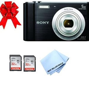 Sony W800/B 20.1 MP Digital Camera (Black) + 2X 32GB Memory Card Bundle