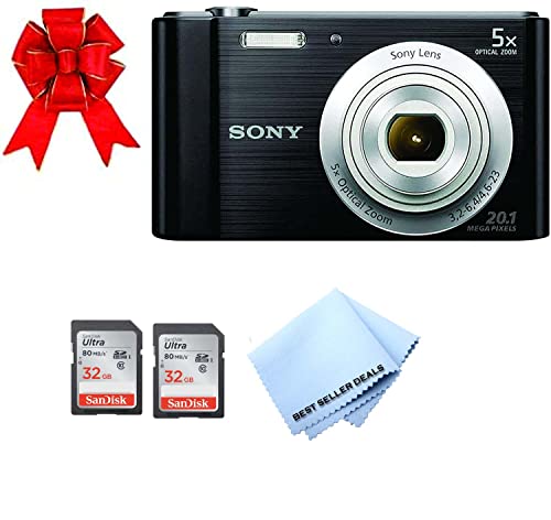 Sony W800/B 20.1 MP Digital Camera (Black) + 2X 32GB Memory Card Bundle