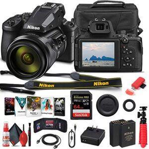 nikon coolpix p950 digital camera (26532) + 64gb cards + case + corel photo software + en-el 20 battery + card reader + cleaning set + tripod + more (international model) (renewed)