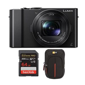 panasonic lumix lx10 4k 20.1mp digital camera with leica 24-72mm lens (black), 64gb sd card, and camera case bundle