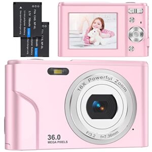 Digital Camera, IVECNSTU FHD 1080P 36MP Vlogging Camera Rechargeable Mini Compact Pocket Camera with LCD Screen 16X Zoom for Adult Seniors Students Kids Beginner (Pink)