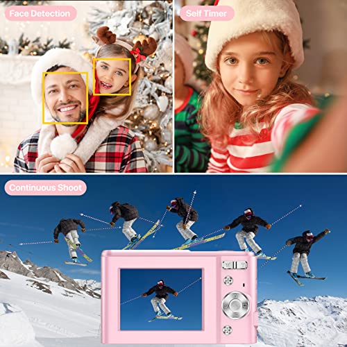 Digital Camera, IVECNSTU FHD 1080P 36MP Vlogging Camera Rechargeable Mini Compact Pocket Camera with LCD Screen 16X Zoom for Adult Seniors Students Kids Beginner (Pink)