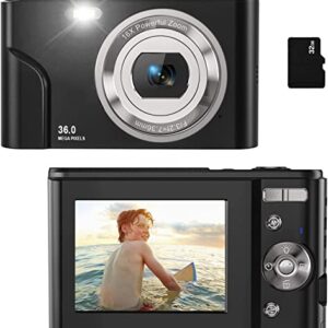 Digital Camera for Kids Boys and Girls - 36MP Children's Camera Full HD 1080P Rechargeable Electronic Mini Camera for Students, Kids,Black