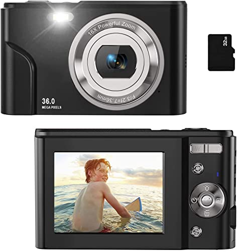 Digital Camera for Kids Boys and Girls - 36MP Children's Camera Full HD 1080P Rechargeable Electronic Mini Camera for Students, Kids,Black