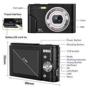 Digital Camera for Kids Boys and Girls - 36MP Children's Camera Full HD 1080P Rechargeable Electronic Mini Camera for Students, Kids,Black