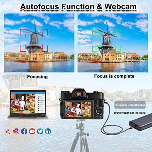 4K Digital Cameras for Photograpy, 48 MP FHD Vlogging Camera with WiFi 16X Digital Zoom 3.0 Inch Flip Screen for YouTube ( 32GB & 2 x Batteries )