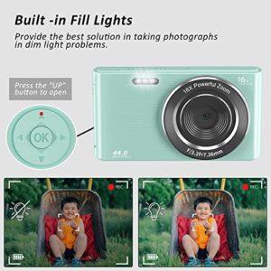 Digital Camera 4K 44MP Compact Point and Shoot Camera with 16X Digital Zoom 32GB SD Card,Kids Camera 2.4 Inch, Vlogging Camera for Teens Students Boys Girls Seniors(Green2)