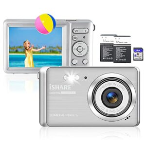 ishare digital camera for beginners – 30mp 1080p 18x digital zoom 2.8”lcd screen, point and shoot camera with 2x batteries and 32g sd card, ideal cameras for photography enthusiasts(silver)