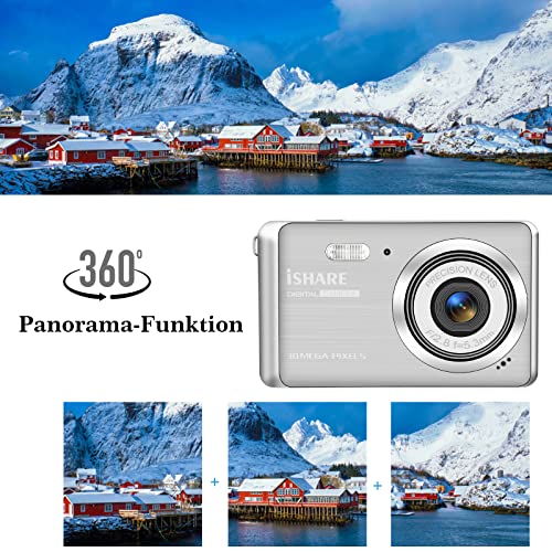 ISHARE Digital Camera for Beginners - 30MP 1080P 18X Digital Zoom 2.8”LCD Screen, Point and Shoot Camera with 2X Batteries and 32G SD Card, Ideal Cameras for Photography Enthusiasts(Silver)