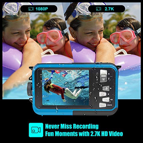 Waterproof Digital Camera Underwater Camera Full HD 2.7K 48MP Waterproof Camera with Dual Screen | 16X Digital Zoom | Flashlight