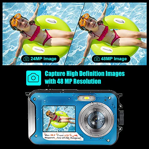 Waterproof Digital Camera Underwater Camera Full HD 2.7K 48MP Waterproof Camera with Dual Screen | 16X Digital Zoom | Flashlight