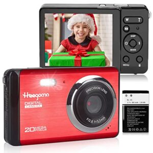 digital camera for photography, fhd 1080p 20mp point and shoot camera with 2.8″ tft lcd, compact rechargeable vlogging cameras for kids,beginner,students,teens,elders (red)