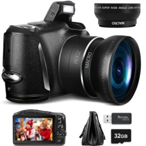 Monitech Digital Cameras for Photography 4K ，Vlogging Camera 48MP Video Camera 16X Digital Zoom Mini Camera Super Wide Angle Point and Shoot Digital Cameras with 32GB SD Card and Bag