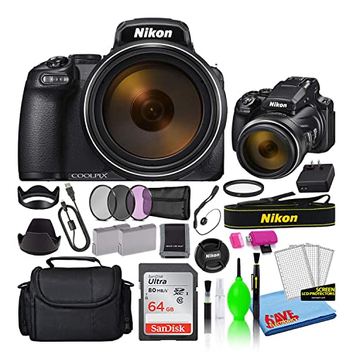 Nikon COOLPIX P1000 16MP 125x Optical Zoom Digital Camera (26522) Deluxe Bundle with SanDisk 64GB SD Card + Large Camera Bag + Filter Kit + Spare Battery + Cleaning Kit