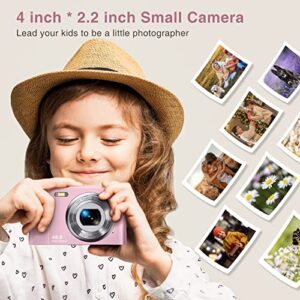 Digital Camera Auto Focus Point and Shoot Camera, FHD 1080P 48MP Kids Camera with 32GB Memory Card,16X Zoom Vlogging Camera Small Digital Cameras for Kids Teenagers Students, Pink