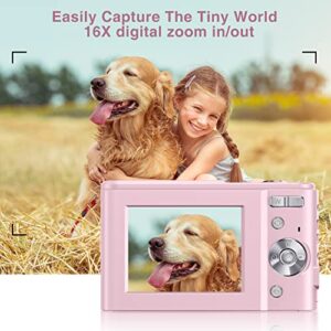 Digital Camera Auto Focus Point and Shoot Camera, FHD 1080P 48MP Kids Camera with 32GB Memory Card,16X Zoom Vlogging Camera Small Digital Cameras for Kids Teenagers Students, Pink