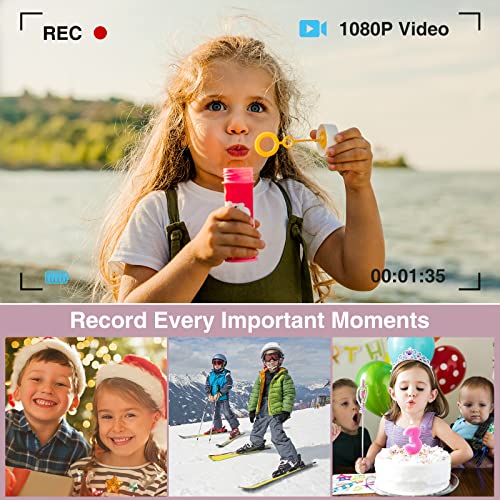 Digital Camera Auto Focus Point and Shoot Camera, FHD 1080P 48MP Kids Camera with 32GB Memory Card,16X Zoom Vlogging Camera Small Digital Cameras for Kids Teenagers Students, Pink