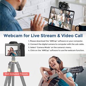 4K Digital Camera FHD 48MP Video Camera 16X Digital Zoom WiFi Vlogging Camera with Flash Light 3.7" Screen Compact Camera for Social Media 32GB SD Card 2 Batteries Wide Angle Lens Macro Lens