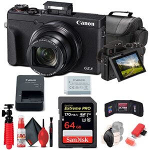 canon powershot g5 x mark ii digital camera (3070c001) + 64gb memory card + card reader + deluxe soft bag + flex tripod + hand strap + memory wallet + cleaning kit (renewed)