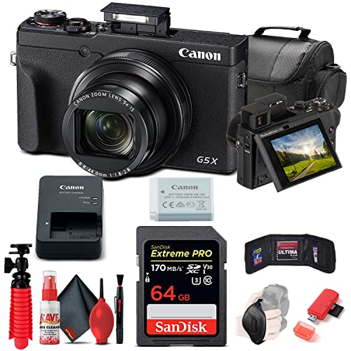 Canon PowerShot G5 X Mark II Digital Camera (3070C001) + 64GB Memory Card + Card Reader + Deluxe Soft Bag + Flex Tripod + Hand Strap + Memory Wallet + Cleaning Kit (Renewed)