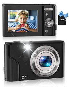 kids camera, zostuic 48mp digital camera autofocus with 32 gb card fhd 1080p vlogging camera 16x zoom, compact portable mini toys cameras gift for 4-15 year old kids children teen student girls boys