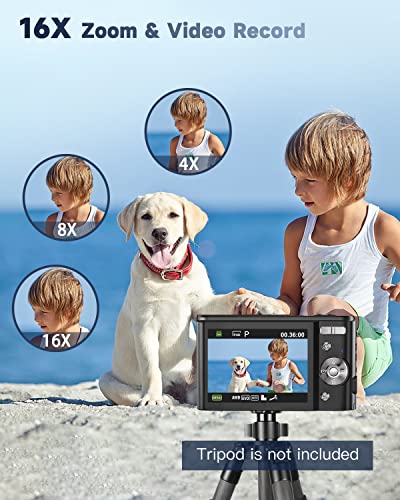 Kids Camera, Zostuic 48MP Digital Camera Autofocus with 32 GB Card FHD 1080P Vlogging Camera 16X Zoom, Compact Portable Mini Toys Cameras Gift for 4-15 Year Old Kids Children Teen Student Girls Boys