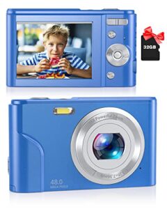 digital camera, zostuic autofocus 48mp kids camera with 32 gb card vlogging camera with 16x zoom, compact portable mini cameras for 4-15 year old kids children teens girls boys(navy blue)