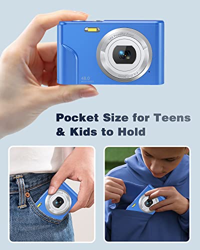 Digital Camera, Zostuic Autofocus 48MP Kids Camera with 32 GB Card Vlogging Camera with 16X Zoom, Compact Portable Mini Cameras for 4-15 Year Old Kids Children Teens Girls Boys(Navy Blue)