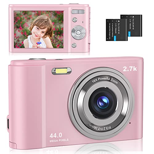 Digital Camera, Kids Camera Ultra HD 2.7K 44MP Digital Point and Shoot Camera 16x Digital Zoom 3.0 Inch Screen Compact Small Camera for Kids Boys Girls Students Teens