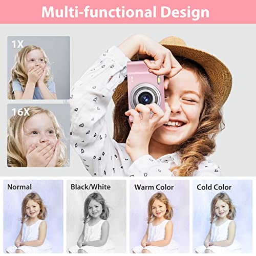 Digital Camera, Kids Camera Ultra HD 2.7K 44MP Digital Point and Shoot Camera 16x Digital Zoom 3.0 Inch Screen Compact Small Camera for Kids Boys Girls Students Teens