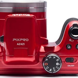 KODAK PIXPRO AZ421 Astro Zoom 16MP Digital Camera with 42x Optical Zoom (Red) Bundle with 32GB SD Memory Card and Accessory Bundle (3 Items)