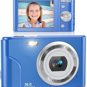 Digital Camera, Lecran FHD 1080P 36.0 Mega Pixels Vlogging Camera with 16X Digital Zoom, LCD Screen, Compact Portable Mini Cameras for Students, Teens, Kids (Blue)