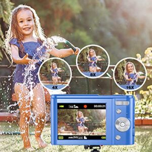 Digital Camera, Lecran FHD 1080P 36.0 Mega Pixels Vlogging Camera with 16X Digital Zoom, LCD Screen, Compact Portable Mini Cameras for Students, Teens, Kids (Blue)