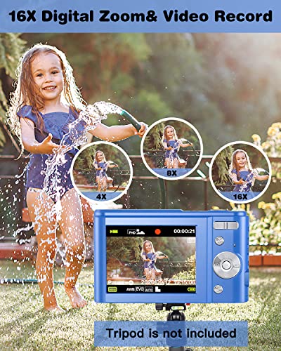 Digital Camera, Lecran FHD 1080P 36.0 Mega Pixels Vlogging Camera with 16X Digital Zoom, LCD Screen, Compact Portable Mini Cameras for Students, Teens, Kids (Blue)