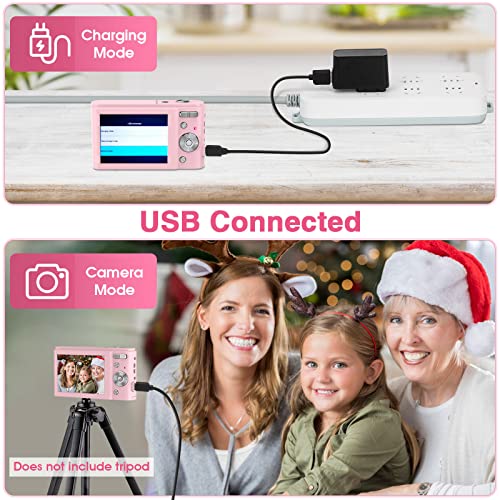 Digital Camera, Nsoela 4K FHD 48MP Kids Camera with 32 GB Card, Compact Point and Shoot Camera, 2.8" LCD Screen,16X Digital Zoom, Portable Mini Kids Camera for Teens,Students,Children (Pink)