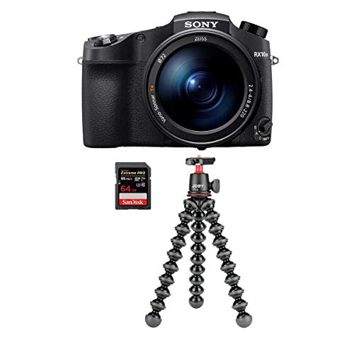 Sony Cyber-Shot DSC-RX10 IV 20.1MP Digital Camera, Black - Bundle with Joby GorillaPod 3K Kit Black, 64GB SDXC U3 Card