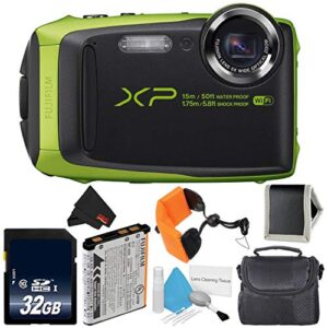 fujifilm finepix xp90 lime green waterproof digital camera bundle with 32gb memory card, carrying case more (international version)