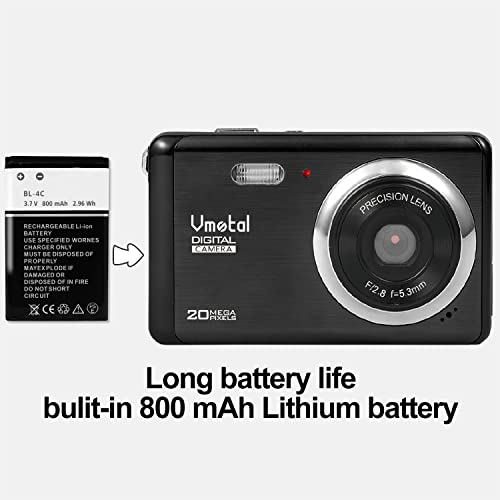 Digital Camera for Teens Camera, 20MP Digital Camera FHD 1080P Rechargeable Compact Point and Shoot Camera Vlogging Camera YouTube for Teens Students Boys Girls Seniors (Black)