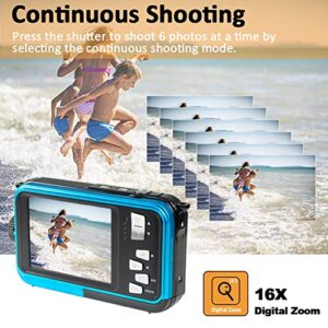 Shimshon Underwater Camera Full HD 2.7K 48MP Waterproof Camera for Snorkeling Dual Screen Waterproof Camera Digital with Self-Timer and 16X Digital Zoom (Blue)