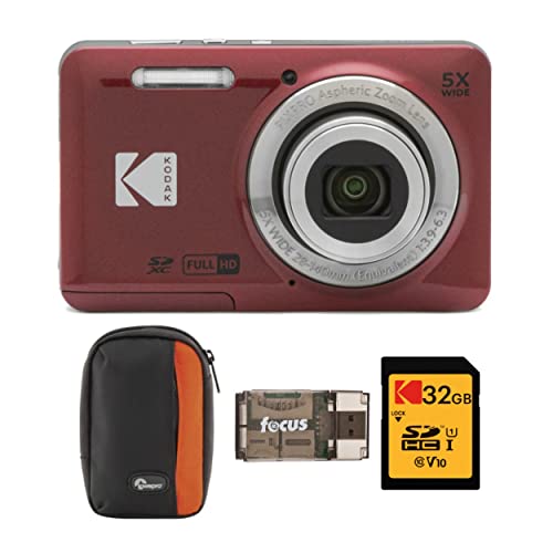 Kodak PIXPRO Friendly Zoom FZ55 Digital Camera (Red) Bundle with Camera Case, 32GB Class 10 UHS-I U1 SDHC Memory Card and USB 2.0 Card Reader (4 Items)