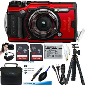 olympus tough tg-6 waterproof camera, red – expo premium accessories bundle