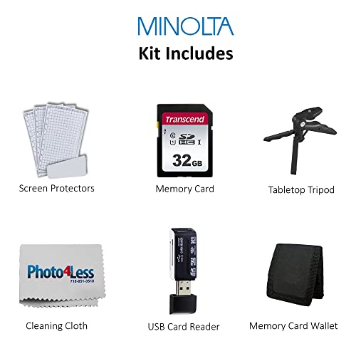 Minolta MN67Z 20MP Digital Camera (Black) + Transcend TS32GSDC300S 32GB UHS-I U1 SD Memory Card + Tri-fold Memory Card Wallet + Table Tripod Hand Grip + Hi-Speed SD USB Card Reader + Cleaning Cloth