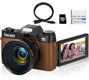 digital camera for photography,vlogging camera for youtube with wifi 180° flip screen,16x digital zoom,digital camera for kids and adults with one batteries,wide-angle lens and 32gb micro card